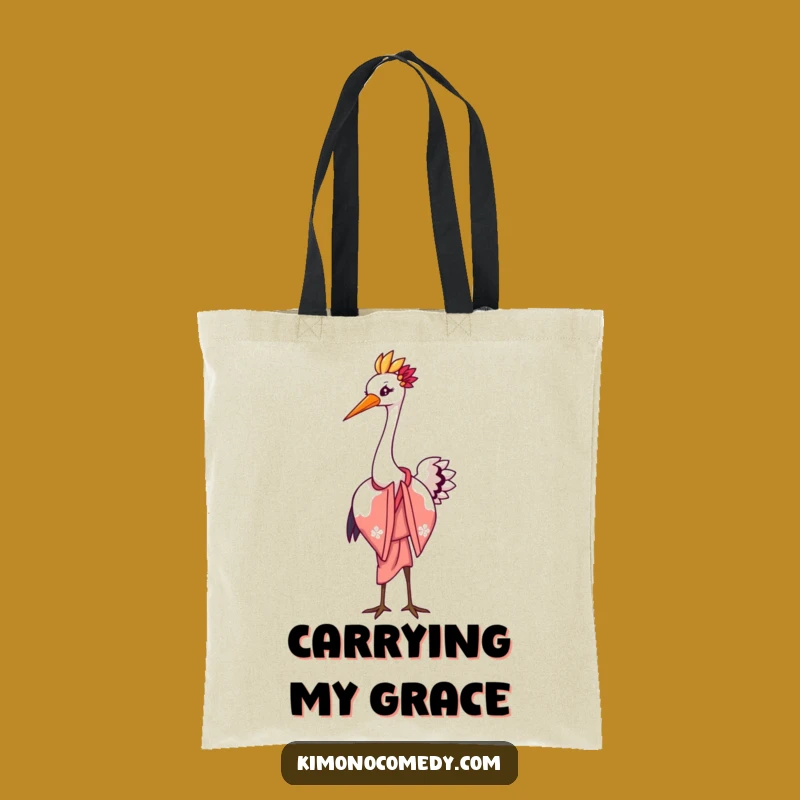 Kawaii Crane Elegant Bow Tote Bag: Graceful & Funny Accessory