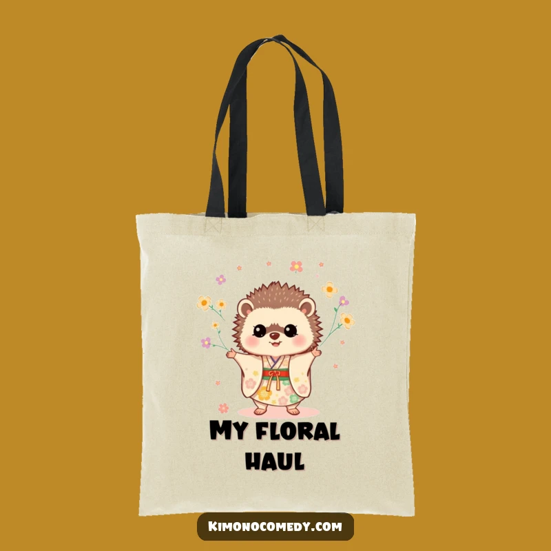 Funny Hedgehog Kimono Tote Bag: Spacious Bag for Shopping with Floral Juggling Fun